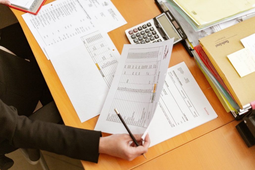 research administrator reviewing financial records